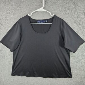 Susan Graver Style Black Scoop Neck Short Sleeve Top Womens 1X‎ Stretch Knit